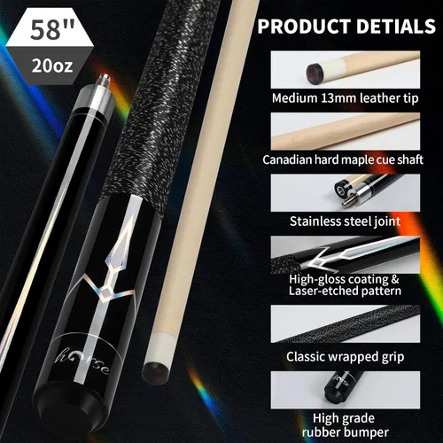 Vista 3 de Horse Pool Cue Sticks, 58 Inch Canadian Maple Wood Cue Stick, Pool Sticks for Adults, Pool Stick for Bar House Pool Tables, Sports Professional