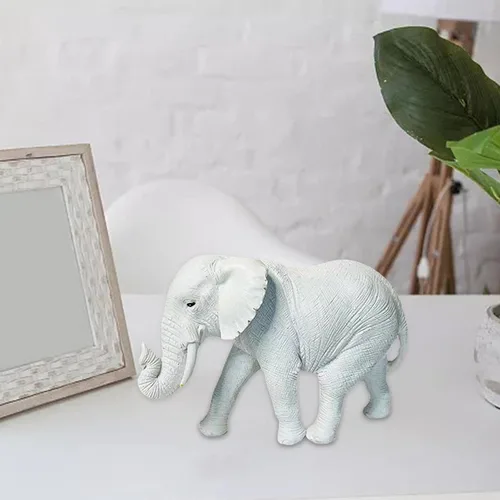 Vista 5 de Decoración de estatua de elefante, adorno de elefante decorativo creativo, escultura de elefante para chimenea, cumpleaños, sala de dibujo, Blanco