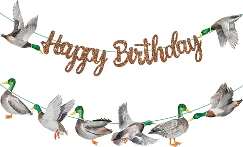 Vista 2 de Pancartas de feliz cumpleaños de pato mallardo, decoraciones de cumpleaños de caza de patos, pancartas de fiesta de cumpleaños de pato malardo