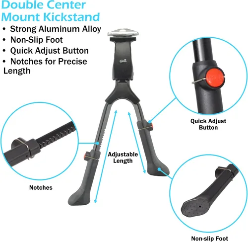 Vista 3 de Lumintrail Pie doble para bicicleta, con soporte central, de aleación de aluminio, para bicicletas de 24 a 28 pulgadas.