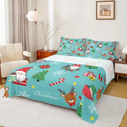 Vista 26 de Erosebridal Juego de sábanas bajeras de Navidad tamaño Queen, diseño de copos de nieve, color negro, gris, degradado, para niños y niñas, juego