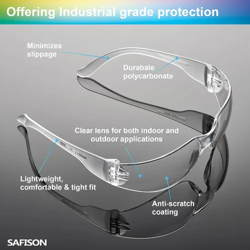 Vista 5 de Gafas de Seguridad a Granel Paquete de 28 Resistentes a Impactos y Rayones Gafas Protectoras Transparentes de Policarbonato EPI para Construcción