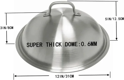 Vista 2 de Accesorios para Plancha Tapas para Ollas Wok - Cubierta de Rociado Redonda Resistente de 12 Pulgadas - Acero Inoxidable - Cúpula para Derretir Queso