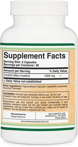 Vista 3 de Cápsulas de inositol (mio inositol) 1000 mg de apoyo para la salud de las mujeres (60 unidades) (sin rellenos, seguro para veganos, sin gluten)