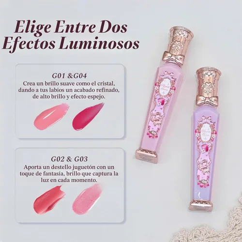 Vista 5 de Flower Knows Violet Strawberry Rococo Glowy Lip Gloss, Hot Pink Shimmer G02 Bebida de frambuesa