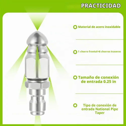Vista 4 de Boquilla de chorro de alcantarillado de acero inoxidable de 5000 PSI con acoplamiento de conexión rápida de 1/4 pulgadas para limpiadores de drenaje