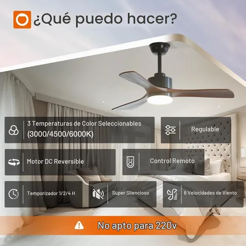 Vista 4 de addlon Ventiladores de techo de madera maciza de 42 pulgadas con luces