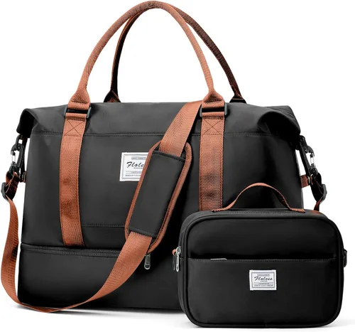 Vista 16 de Bolsas de fin de semana para mujer, bolsas de lona de viaje con compartimento para zapatos, bolsa de viaje para artículos personales, bolsa de fin