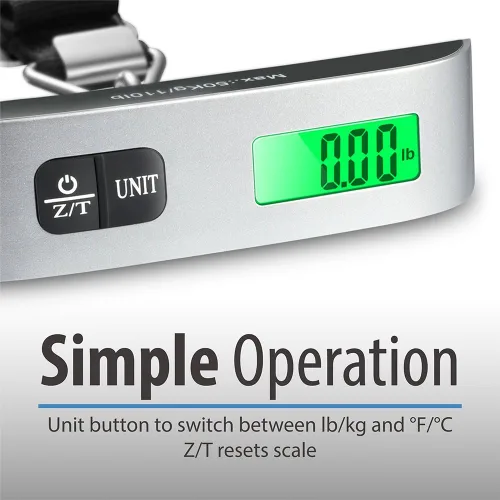 Vista 6 de Fosmon Báscula digital de equipaje (paquete de 2), pantalla LCD de retroiluminación de temperatura, báscula de equipaje con capacidad de 110 libras