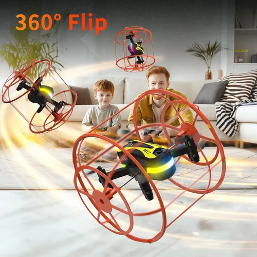Vista 4 de M17 Mini Drone para Principiantes Modo Tierra-Aire Dual Interior y Exterior RC Quadcopter con Cubierta Protectora Fácil de volar Modo sin Cabeza Una