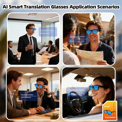 Vista 6 de Lentes Bluetooth inteligentes AI, Bluetooth 5.4, lentes de sol de traducción de oreja abierta con 144 idiomas y acentos, lentes polarizados UV400