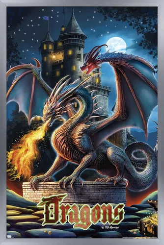 Vista 15 de Trends International PD Moreno - Póster de pared de castillo de dragón, 22.4 pulgadas de largo x 14.7 pulgadas, versión enmarcada en madera