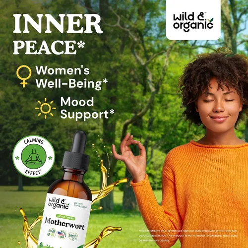 Vista 2 de Wild & Organic Motherwort Tintura - Buen estado de ánimo, calma, apoyo de la mujer - Gotas de extracto de hierba Motherwort - Suplemento vegano, sin
