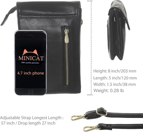 Vista 5 de MINICAT - Bolso cruzado para mujer, pequeño, bolsillos espaciosos, para celular, bolsa de mano para mujer