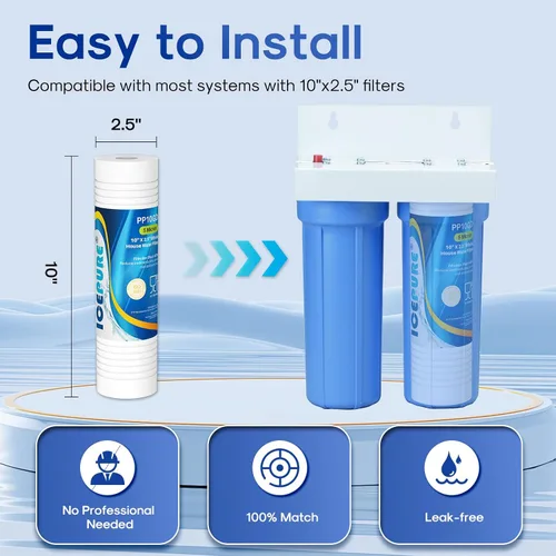 Vista 2 de ICEPURE Cartucho de filtro de agua ranurado para sedimentos para toda la casa, de 10 x 2.5 pulgadas, para AO-WH-PREV-R2, AP110, AB-SGR5M, GXWH20S
