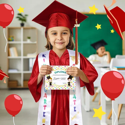 Vista 4 de Sasylvia Juego de gorro de graduación para jardín de infantes preescolar con borla 2023 con anillos de estola de graduación para niños pequeños