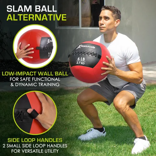 Vista 5 de ProSource Soft Medicine Balls for Crossfit Wall Ball and Full Body Dynamic Exercises, Color-Coded Weights: 6, 8, 10, 14, 20, 25 lb.