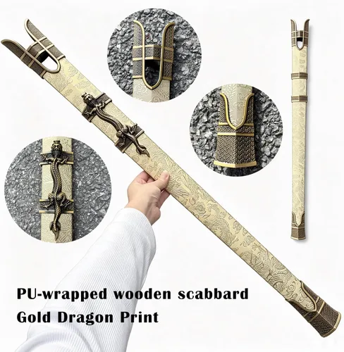 Vista 9 de Espada Han de dragón dorado de 40.9 pulgadas con vaina para colección