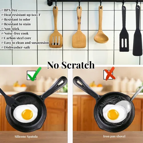 Vista 2 de Mini espátula para servir brownie, espátulas de silicona flexible y antiadherente, resistente al calor, para voltear huevos en sartén pequeña