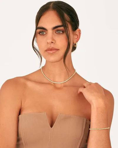 Vista 5 de PAVOI 14K Gold Plated Tennis Necklace for Women 3mm Cubic Zirconia Dainty Gold Tennis Necklaces Simulated Diamond Tennis Chain in 15" or 18