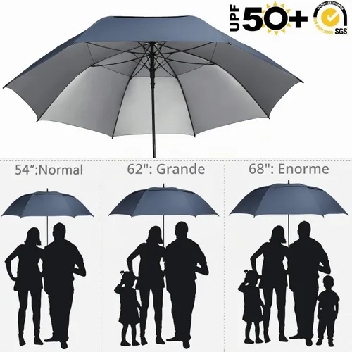 Vista 5 de G4Free 54/62/68 Pulgadas Paraguas de golf extragrande resistente al viento con protección UV, apertura automática, doble cubierta ventilada Azul