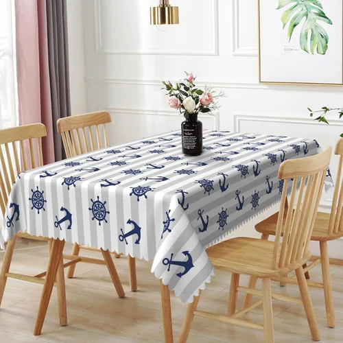 Vista 8 de Mantel oblongo, diseño de playa de 52 x 70 pulgadas, diseño de playa con estrellas de mar y olas de mar, con decoración impermeable y resistente a