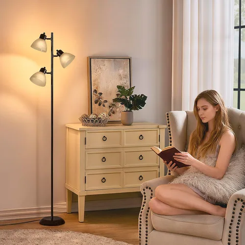 Vista 7 de Moderna lámpara de pie de árbol para sala de estar, dormitorio, lámparas de pie de poste alto con 3 cabezales giratorios ajustables para oficina