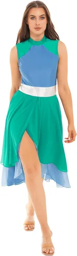 Vista 3 de JanJean Vestido de baile lírico para mujer, bloque de color, gasa, patchwork, perforación, vestido de alabanza