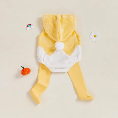 Vista 2 de Madjtlqy Disfraz de Halloween para bebé, niña, niño, con capucha, sin mangas, overol con medias pato