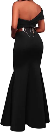 Vista 2 de SEBOWEL - Maxivestido sexi para mujer con hombros descubiertos y detalle de lazo de gran tamaño vestido de noche para fiesta