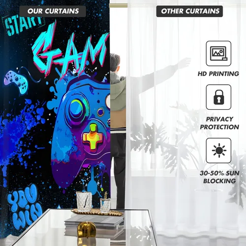 Vista 2 de Cortinas de cocina para videojuegos, mini 27.5 pulgadas de ancho x 39 pulgadas de largo, grafiti gamepad para jugadores, niños, adolescentes, tinta