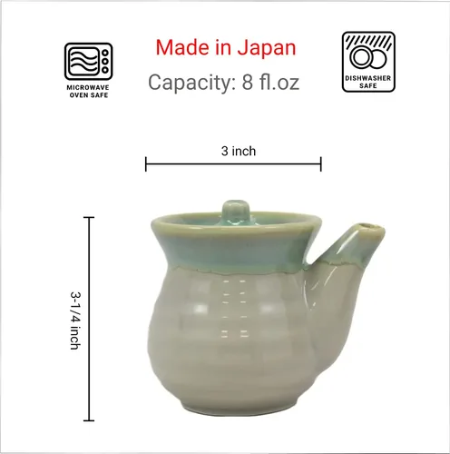 Vista 2 de JapanBargain 2733, Dispensador de salsa de soja tradicional japonés Tenmoku Pottery Shoyu, mini tetera, fabricado en Japón, 8 onzas, verde, 1 paquete