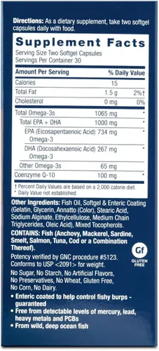 Vista 2 de GNC Aceite de pescado de triple fuerza más suplemento CoQ10 Omega 3, 1000 mg de EPA y DHA, 100 mg CoQ10, salud cardíaca y circulatoria, además