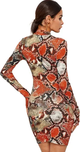 Vista 2 de SweatyRocks Vestido de club de manga larga con estampado de leopardo para mujer, mini vestidos ajustados