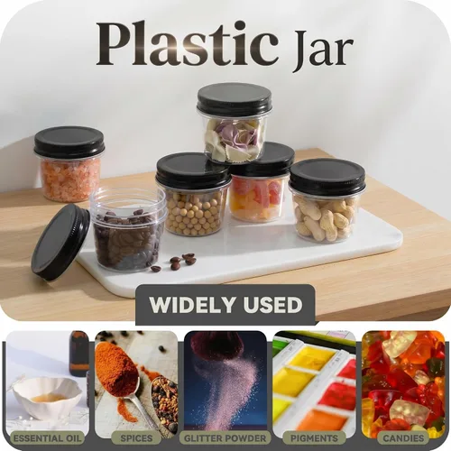 Vista 6 de novelinks Tarros de plástico transparente de 4 onzas con tapas negras, pequeños recipientes redondos reutilizables para alimentos, especias