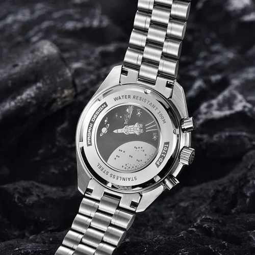 Vista 4 de Pagani Design 1701 Reloj de cuarzo para hombre, casual, esfera de acero inoxidable, reloj analógico automático, 328.1 ft, resistente al agua