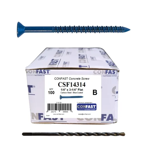 Vista 24 de CONFAST Tornillo de Anclaje para Concreto Phillips Plano Azul de 1/4" x 1-1/4" con Broca para Anclaje en Mampostería, Bloque o Ladrillo