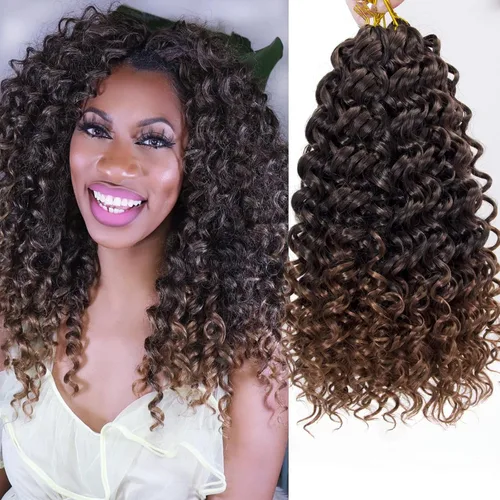 Vista 46 de GoGo Curl Crochet Hair 18 pulgadas onda de agua pelo sintético bohemio ganchillo trenzado jengibre onda profunda extensiones de cabello trenzado