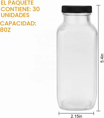 Vista 2 de Botellas de vidrio de 8 onzas, botella de agua de vidrio reutilizable con tapas herméticas, tarros de bebida vintage para batidos, kombucha, té Negro