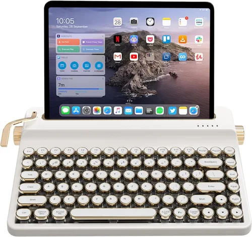 Vista 11 de YUNZII QL75 Wireless Typewriter Hot Swap Retro Mechanical Keyboard,Punk Round Keycaps,RGB Backlit QMK/VIA Programmable, Multi-Device Keyboard with