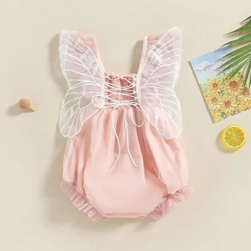Vista 2 de Imcute Mameluco de hada con alas de mariposa para bebé, ropa de verano de malla, para recién nacidas, cumpleaños, fotografía