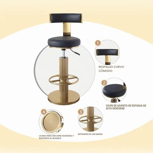 Vista 6 de FUNROLUX Gold Bar Stools, Adjustable Swivel Counter Height Barstools Black Negro