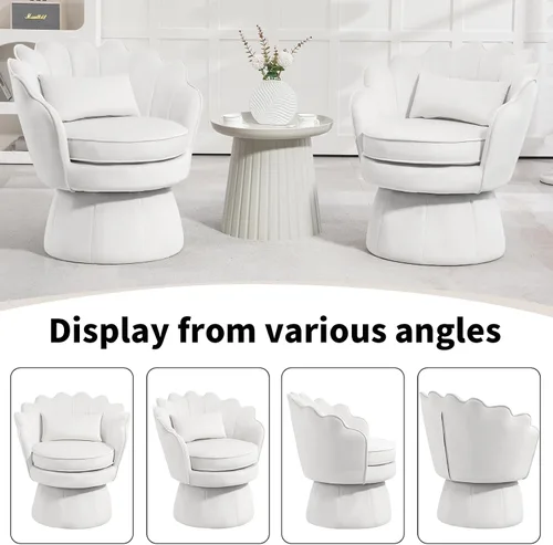 Vista 6 de ZJhome Silla Accent Giratoria de 360°, Silla de Barril de Terciopelo Moderna de Mediados de Siglo, Cómoda Silla de Brazo en Forma de Concha