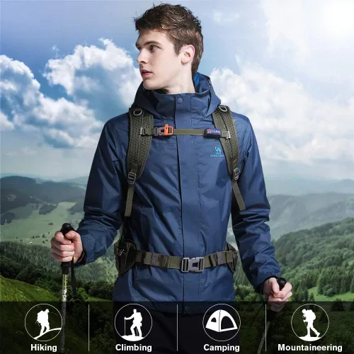 Vista 6 de CAMEL CROWN - Chaqueta impermeable para hombre con capucha cortavientos, resistente al viento y a la lluvia, para senderismo, escalada, viajes.