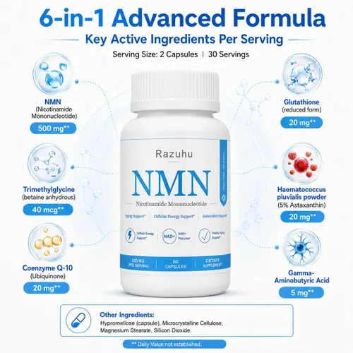 Vista 4 de Complejo NMN 500mg por porción, 60 cápsulas