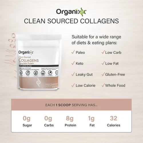 Vista 3 de Organixx - Polvo de péptidos de colágeno con vitamina C, tipos I, II, III, V, X de colágeno hidrolizado, para la salud del cabello, uñas, piel