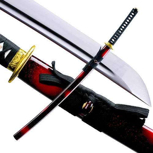 Vista 10 de Espada Katana Japonesa Samurai Hecha a Mano con Saya de Madera de Rayskin Dura, Puede Cortar Bambú