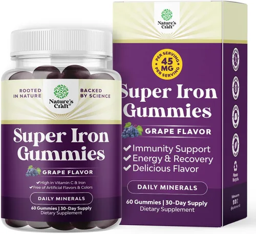 Vista 10 de Gomitas de suplemento de hierro extra fuertes para mujeres y hombres, hierro masticable con vitamina C y complejo B para constructor de sangre