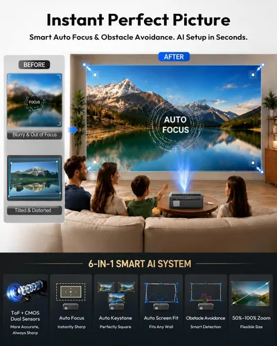 Vista 7 de 4K Daylight Projector Google TV, 2300 ANSI Smart Projector, WiFi 6, Bluetooth, NFC Wireless Casting, Low Latency Gaming, Auto Focus, HDMI ARC, Dolby