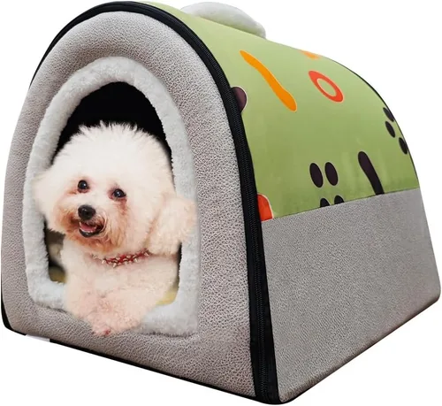 Vista 16 de Cama para gato o cama para perro, 2 formas de uso, casa de mascotas para interior con alfombra esponjosa, cubierta extraíble y lavable, fondo Grúas